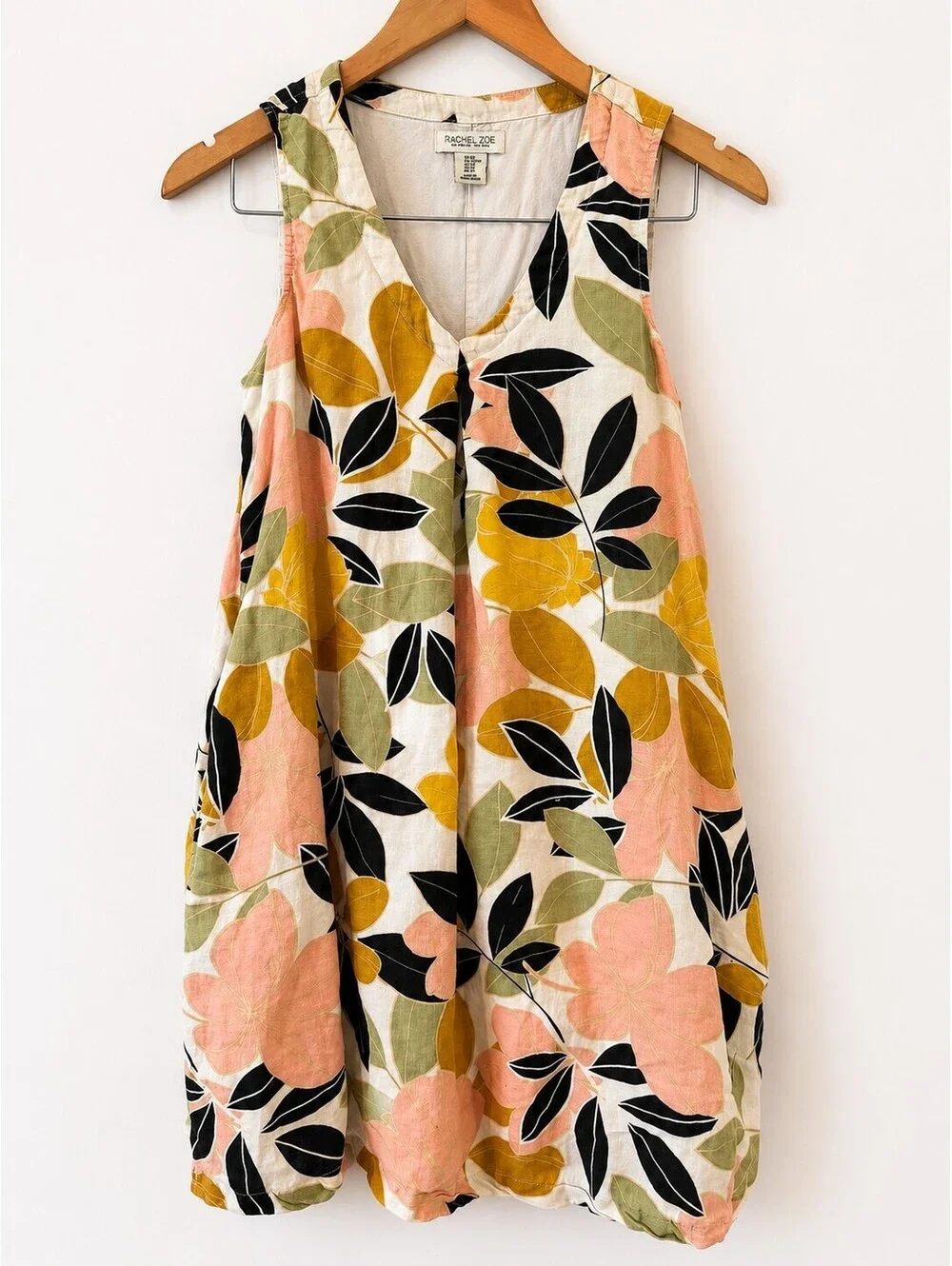 Rachel Zoe 100% Linen Floral Mini Swing Trapeze Dress Size XS